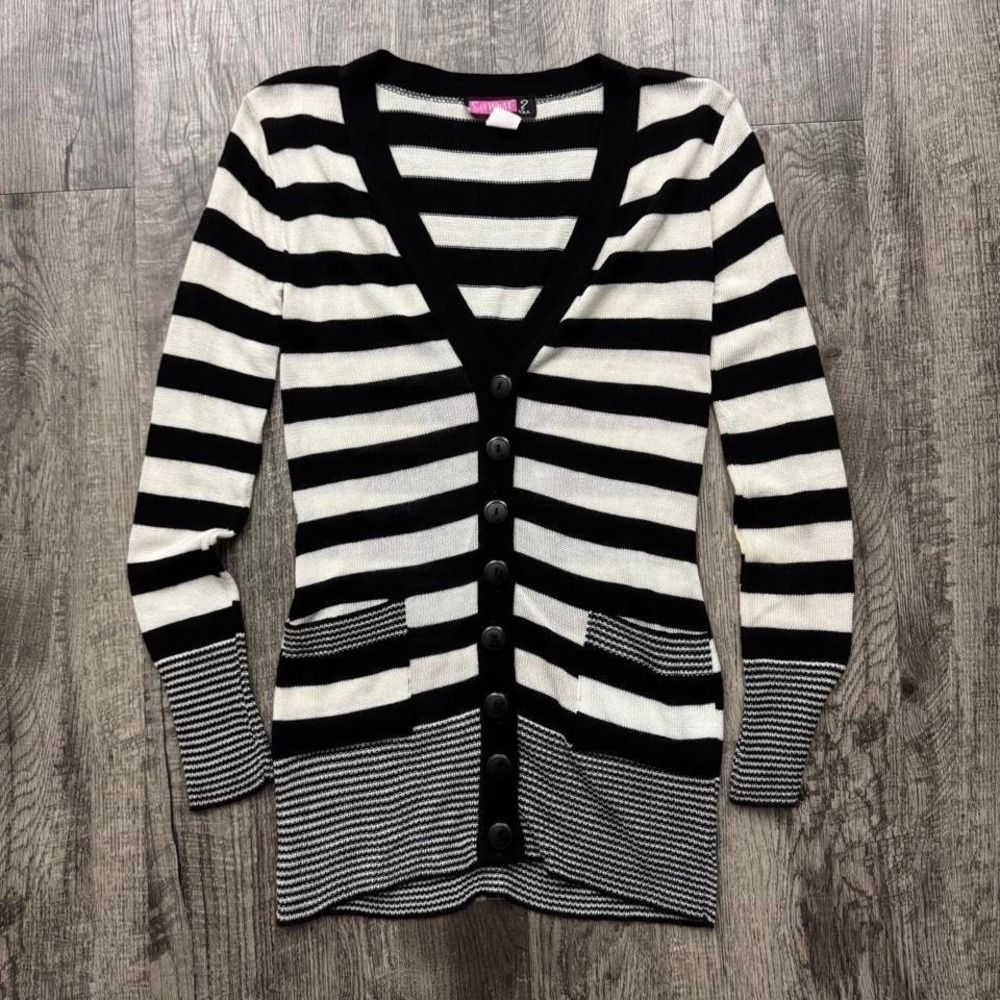 Vintage Y2K Say What? Striped Cardigan Sweater Acrylic Sz M